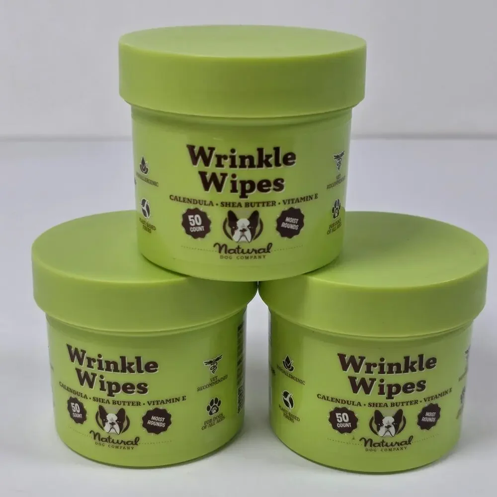 Natural Dog Company Wrinkle Wipes 50 Ct 3 Pack Calendula Shea Vitamin E